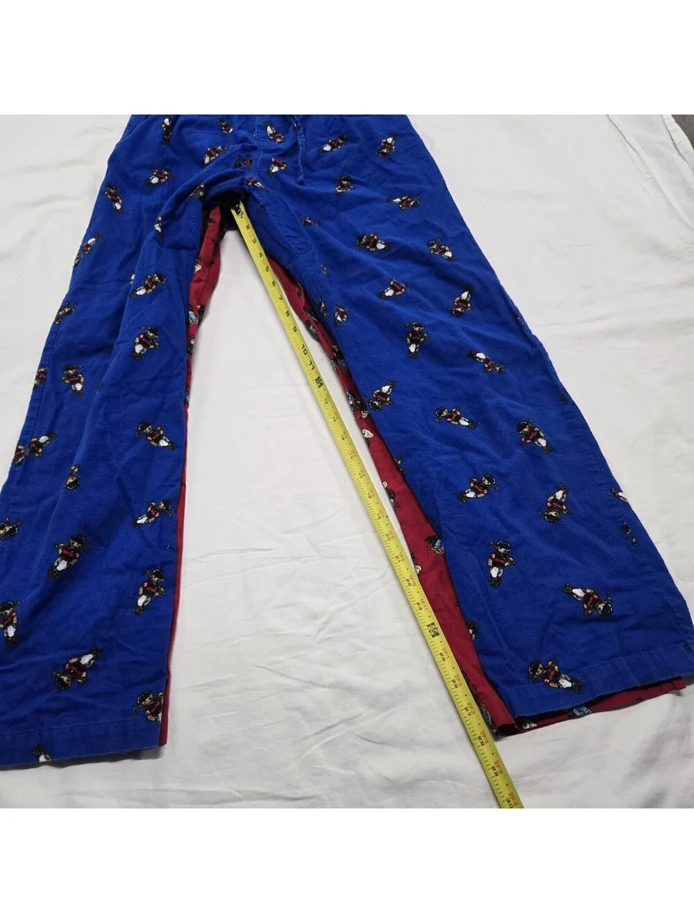x2 EUC Men's SMALL Polo Ralph Lauren Teddy Bear Knit Pants Red/Blue AOP Pockets